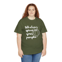 Load image into Gallery viewer, Whatever Spices Your Pumpkin Cotton Tee, Cute Fall Shirt, Ladie's Halloween Shirt, Fall Tee, Pumpkin T-Shirt, Orange Pumpkin T-Shirt, Tee