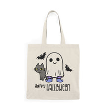 Load image into Gallery viewer, Halloween Trick or Treat Tote Bag, Girls Cute Ghost Trick or Treat Bag, Ghost and Kitten Halloween Bag, Cute Girls Candy Bag
