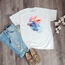 Load image into Gallery viewer, Betta Fish Cotton Tee. Betta Watercolor Tee, Betta Fish Tee, Watercolors T-shirt, Aquarium Fish Tshirt, Fish Hobbyist T-shirt, Betta Fish Keeper