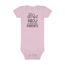 Load image into Gallery viewer, Baby Short Sleeve Onesie®, Peace Out NICU I'm Moving in with my parents