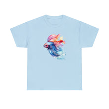 Load image into Gallery viewer, Betta Fish Cotton Tee. Betta Watercolor Tee, Betta Fish Tee, Watercolors T-shirt, Aquarium Fish Tshirt, Fish Hobbyist T-shirt, Betta Fish Keeper