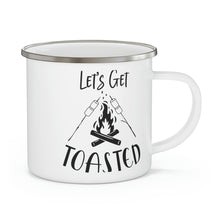 Load image into Gallery viewer, Enamel Camping Mug, Gift for Campers, Let's Get Toasted Camping Mug, Campers Mug