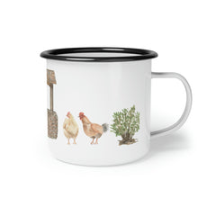 Load image into Gallery viewer, Enamel Camp Cup, Farmhouse Camper Style Mug, Chickens Mug, Great Camping Mug, Farmhouse Coffee Mug, Camping Mug