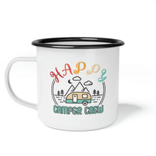 Load image into Gallery viewer, Enamel Camp Cup, Happy Camper Mug, Happy Camper, Camping Crew, Coffee Mug, Camping Coffee Mug, Camper Gift