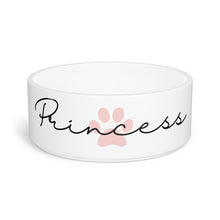 Load image into Gallery viewer, Personalized Dog Bowl, Custom Ceramic Dog Bowl, Bowl with Pets Name in Cursive Font, Paw Print Design in Variety of Colors