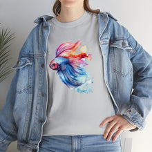 Load image into Gallery viewer, Betta Fish Cotton Tee. Betta Watercolor Tee, Betta Fish Tee, Watercolors T-shirt, Aquarium Fish Tshirt, Fish Hobbyist T-shirt, Betta Fish Keeper
