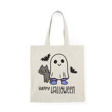 Load image into Gallery viewer, Halloween Trick or Treat Tote Bag, Girls Cute Ghost Trick or Treat Bag, Ghost and Kitten Halloween Bag, Cute Girls Candy Bag
