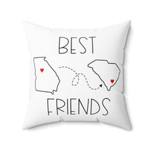 Load image into Gallery viewer, Personalized White Square Pillow - State and City Coordinates - Never Far Apart - Polyester Square Pillow - Best Friends Gift
