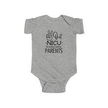 Load image into Gallery viewer, Infant Fine Jersey Bodysuit, Peace Out Nicu I'm Moving in With my Parents, NICU Parents, NICU Baby, NICU Graduate
