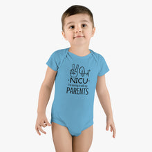 Load image into Gallery viewer, Baby Short Sleeve Onesie®, Peace Out NICU I'm Moving in with my parents
