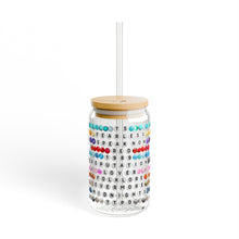 Load image into Gallery viewer, Sip in Style: Taylor 's Album-Themed 16oz Sipper Glass, Friendship Bracelet Glass, Friendship Bracelet Album Title Glass for Swiftie Fans.
