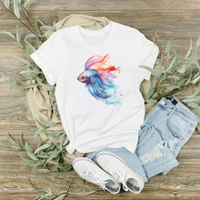 Load image into Gallery viewer, Betta Fish Cotton Tee. Betta Watercolor Tee, Betta Fish Tee, Watercolors T-shirt, Aquarium Fish Tshirt, Fish Hobbyist T-shirt, Betta Fish Keeper
