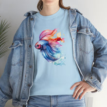 Load image into Gallery viewer, Betta Fish Cotton Tee. Betta Watercolor Tee, Betta Fish Tee, Watercolors T-shirt, Aquarium Fish Tshirt, Fish Hobbyist T-shirt, Betta Fish Keeper
