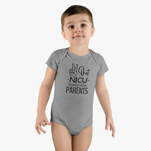 Load image into Gallery viewer, Baby Short Sleeve Onesie®, Peace Out NICU I'm Moving in with my parents
