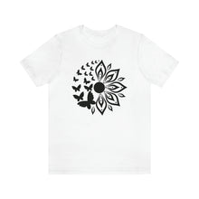 Load image into Gallery viewer, Sunflower Short Sleeve Tee, Butterfly Sunflower tshirt, Garden Shirt, Abstract Floral Shirt, Floral, Garden Tee, Sunflower Shirt, Sunflower tee
