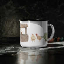 Load image into Gallery viewer, Enamel Camp Cup, Farmhouse Camper Style Mug, Chickens Mug, Great Camping Mug, Farmhouse Coffee Mug, Camping Mug
