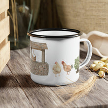 Load image into Gallery viewer, Enamel Camp Cup, Farmhouse Camper Style Mug, Chickens Mug, Great Camping Mug, Farmhouse Coffee Mug, Camping Mug

