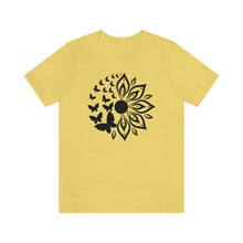 Load image into Gallery viewer, Sunflower Short Sleeve Tee, Butterfly Sunflower tshirt, Garden Shirt, Abstract Floral Shirt, Floral, Garden Tee, Sunflower Shirt, Sunflower tee
