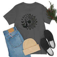 Load image into Gallery viewer, Sunflower Short Sleeve Tee, Butterfly Sunflower tshirt, Garden Shirt, Abstract Floral Shirt, Floral, Garden Tee, Sunflower Shirt, Sunflower tee

