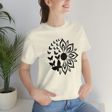 Load image into Gallery viewer, Sunflower Short Sleeve Tee, Butterfly Sunflower tshirt, Garden Shirt, Abstract Floral Shirt, Floral, Garden Tee, Sunflower Shirt, Sunflower tee
