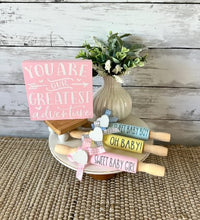 Load image into Gallery viewer, 7'' Baby tiered tray decor, mini rolling pin for tiered tray, Baby shower decor, nursery decor, baby shower tiered tray, its a girl, its a boy
