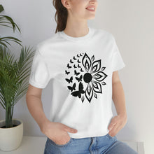 Load image into Gallery viewer, Sunflower Short Sleeve Tee, Butterfly Sunflower tshirt, Garden Shirt, Abstract Floral Shirt, Floral, Garden Tee, Sunflower Shirt, Sunflower tee
