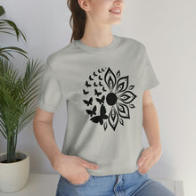 Load image into Gallery viewer, Sunflower Short Sleeve Tee, Butterfly Sunflower tshirt, Garden Shirt, Abstract Floral Shirt, Floral, Garden Tee, Sunflower Shirt, Sunflower tee
