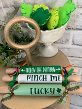 Load image into Gallery viewer, 7'' St. Patricks Day Tiered Tray Mini Rolling Pin, Tiered Tray Decor, Home Decor, St. Paddys Day Tiered Tray Decor, Rolling pin for tiered tray
