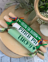 Load image into Gallery viewer, 7'' St. Patricks Day Tiered Tray Mini Rolling Pin, Tiered Tray Decor, Home Decor, St. Paddys Day Tiered Tray Decor, Rolling pin for tiered tray

